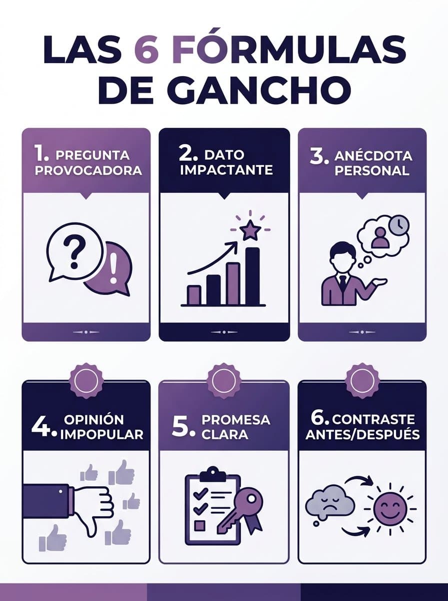 Infografía con las 6 fórmulas de gancho
