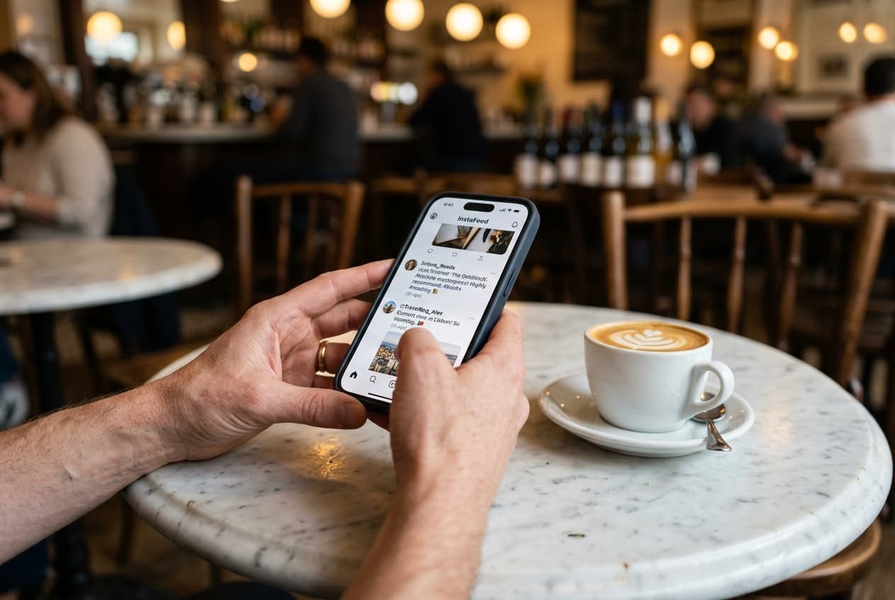 Profesional revisando su feed de LinkedIn en el móvil