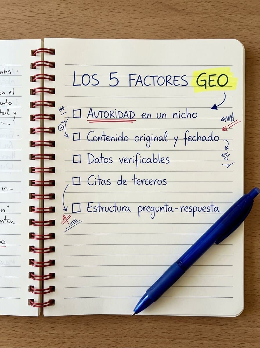 Checklist manuscrito de los 5 factores GEO