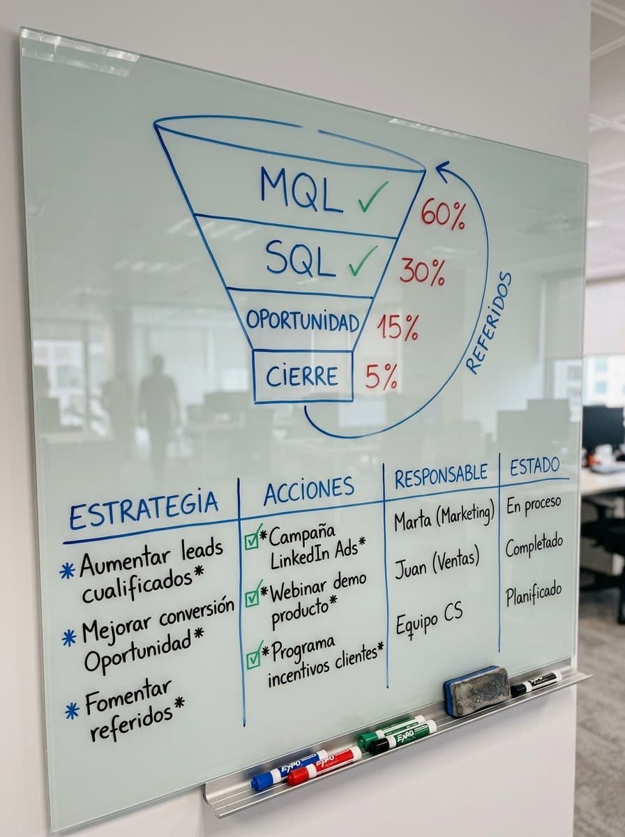 Embudo dibujado a rotulador en pizarra de vidrio: MQL a Cierre