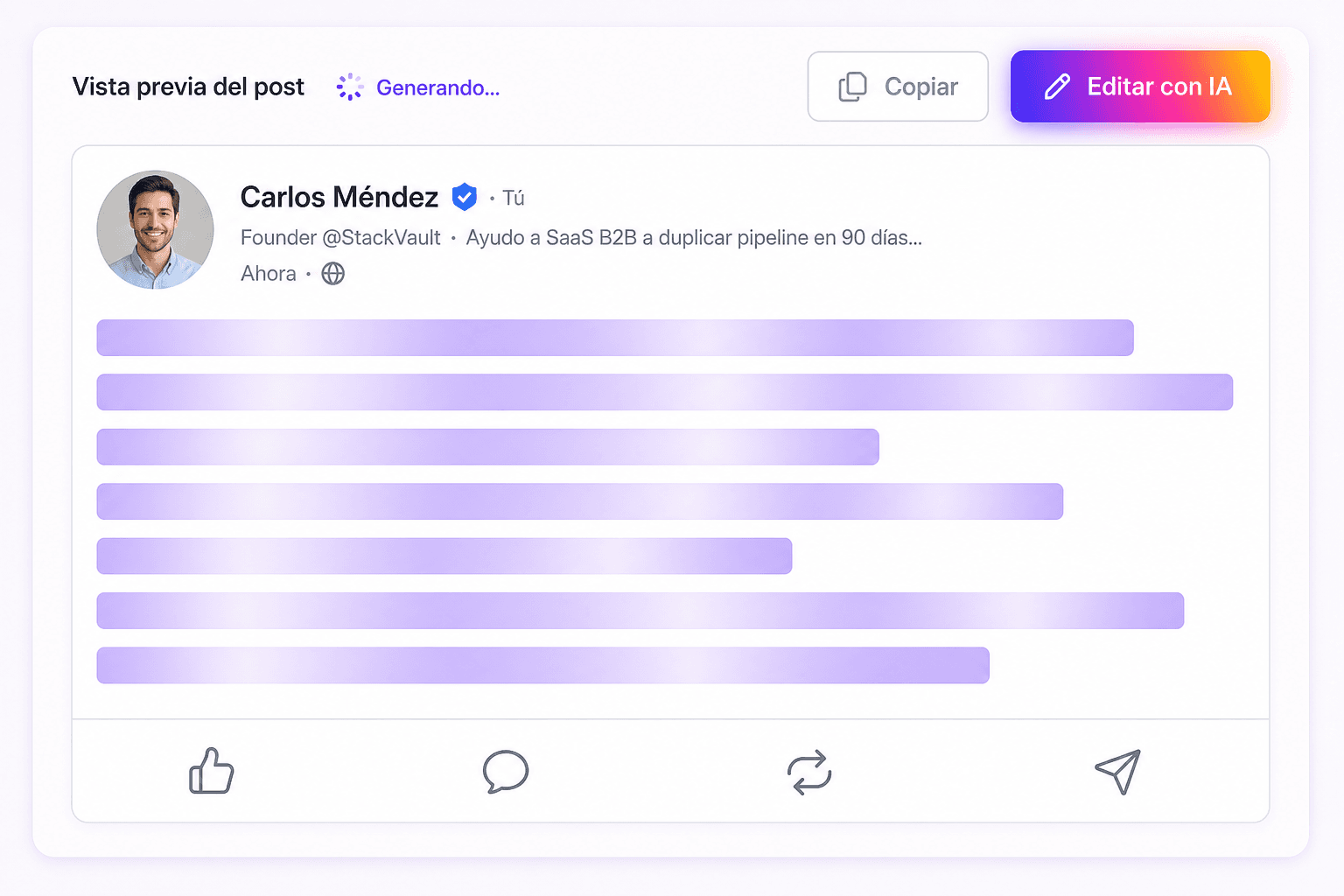 Editor de posts con IA generando